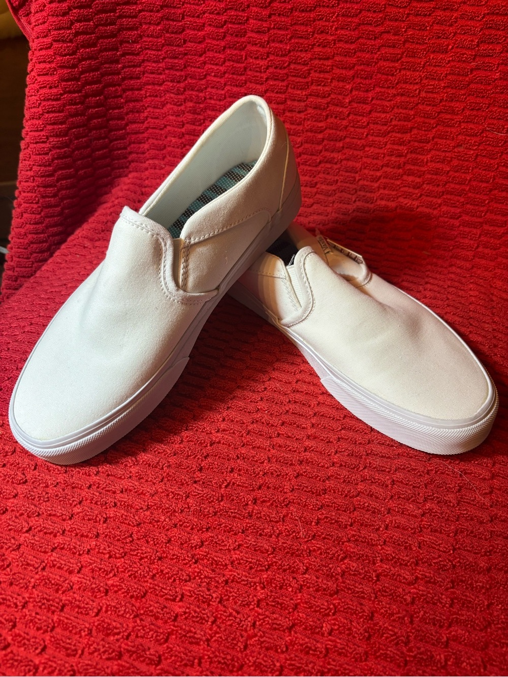 Vans White Canvas Slip-On Sneakers